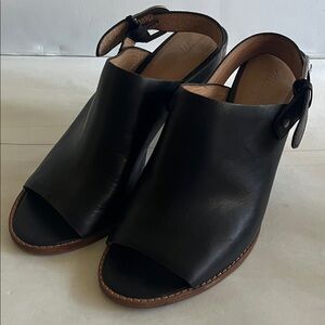 Madewell Black Leather Block Peep Toe Heels Size 8